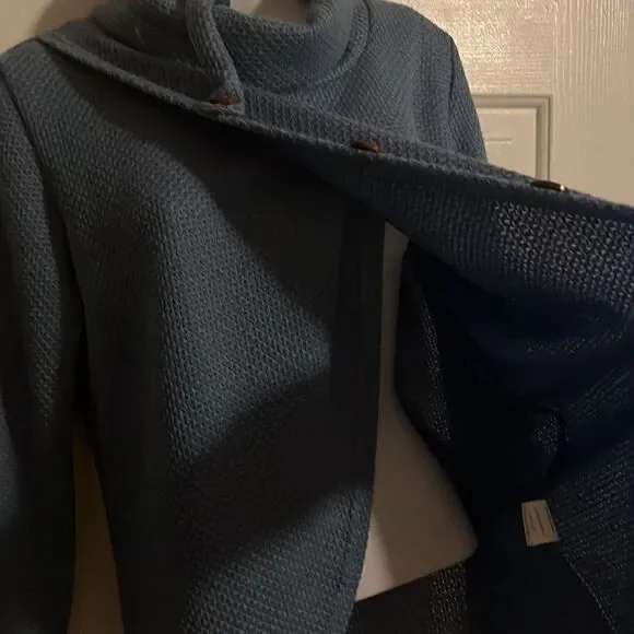 High Neck Asymmetric Button Pullover Sweater - Picture 3 of 4